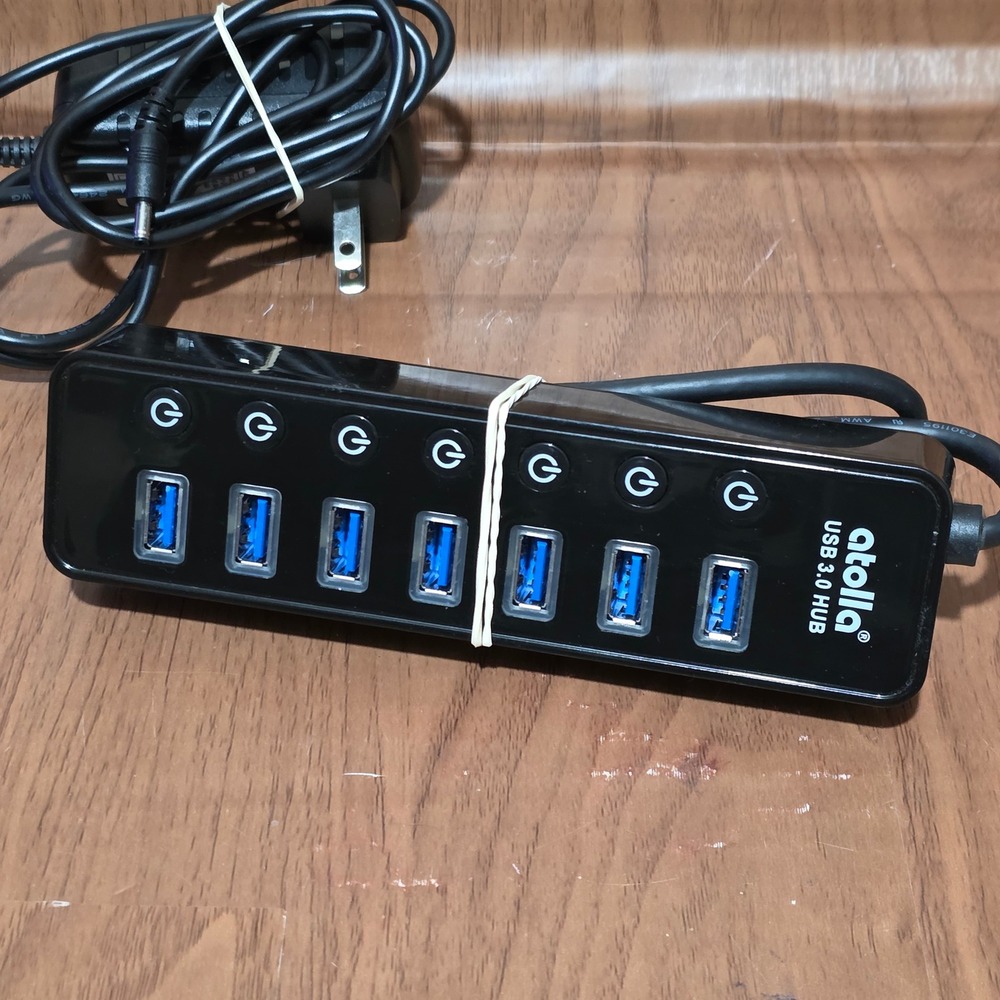 Atolla Powered USB 3.0 Hub 7 Data Ports 1 Charging Port with AC Adapter Black - Picture 2 of 6